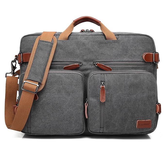 CoolBELL Convertible Backpack Messenger Bag Shoulder Bag Laptop Case Handbag Business Briefcase Multi-Functional Travel Rucksack Fits 17.3 Inch Laptop for Men/Women (Canvas Dark Grey) best men's travel accessories