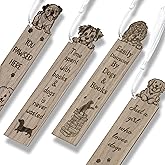 TICIAGA Wooden Dog Animal Bookmark - 4PCS Walnut Puppy Pet Bookmark Bulk with Tassel for Book Lover, Cute Dog Wooden Carving Book Mark Gift for Reading, Teacher Appreciation Gifts for Pet Lover