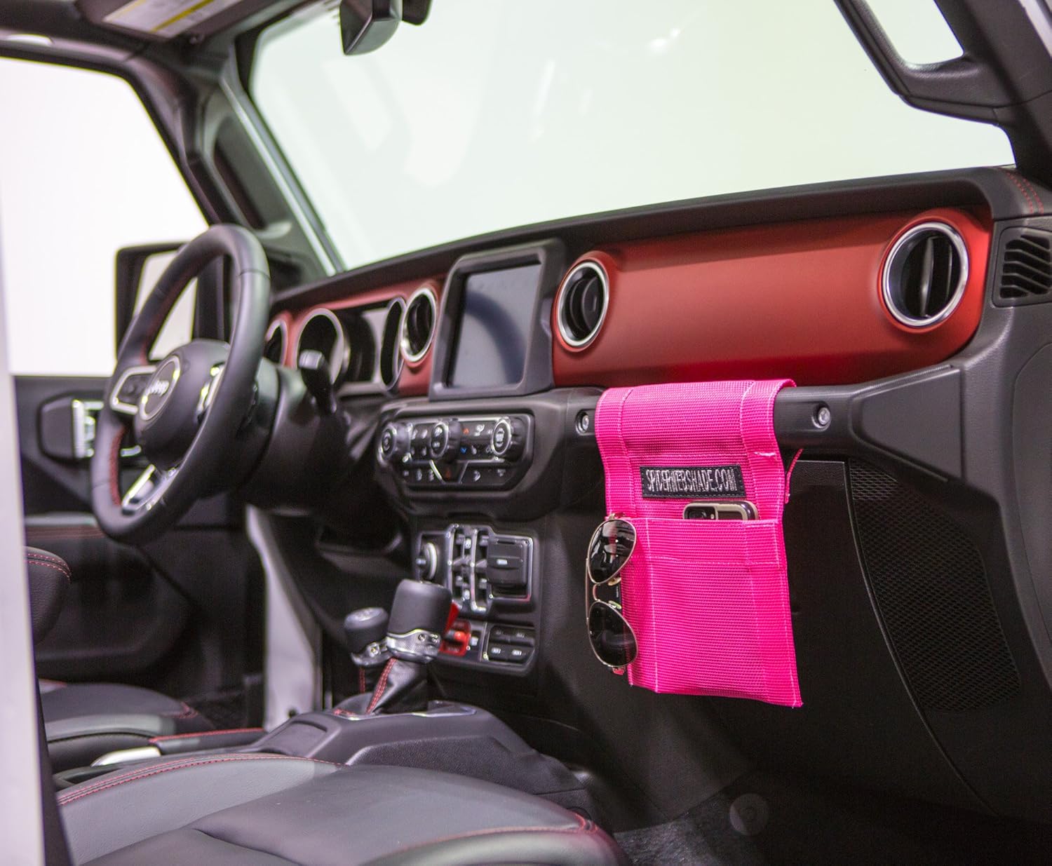 SPIDERWEBSHADE JL Jeep Wrangler Mesh GrabBag Passenger Accessory Storage Pouch Organizer USA Made with 5 Year Warranty (Pink)