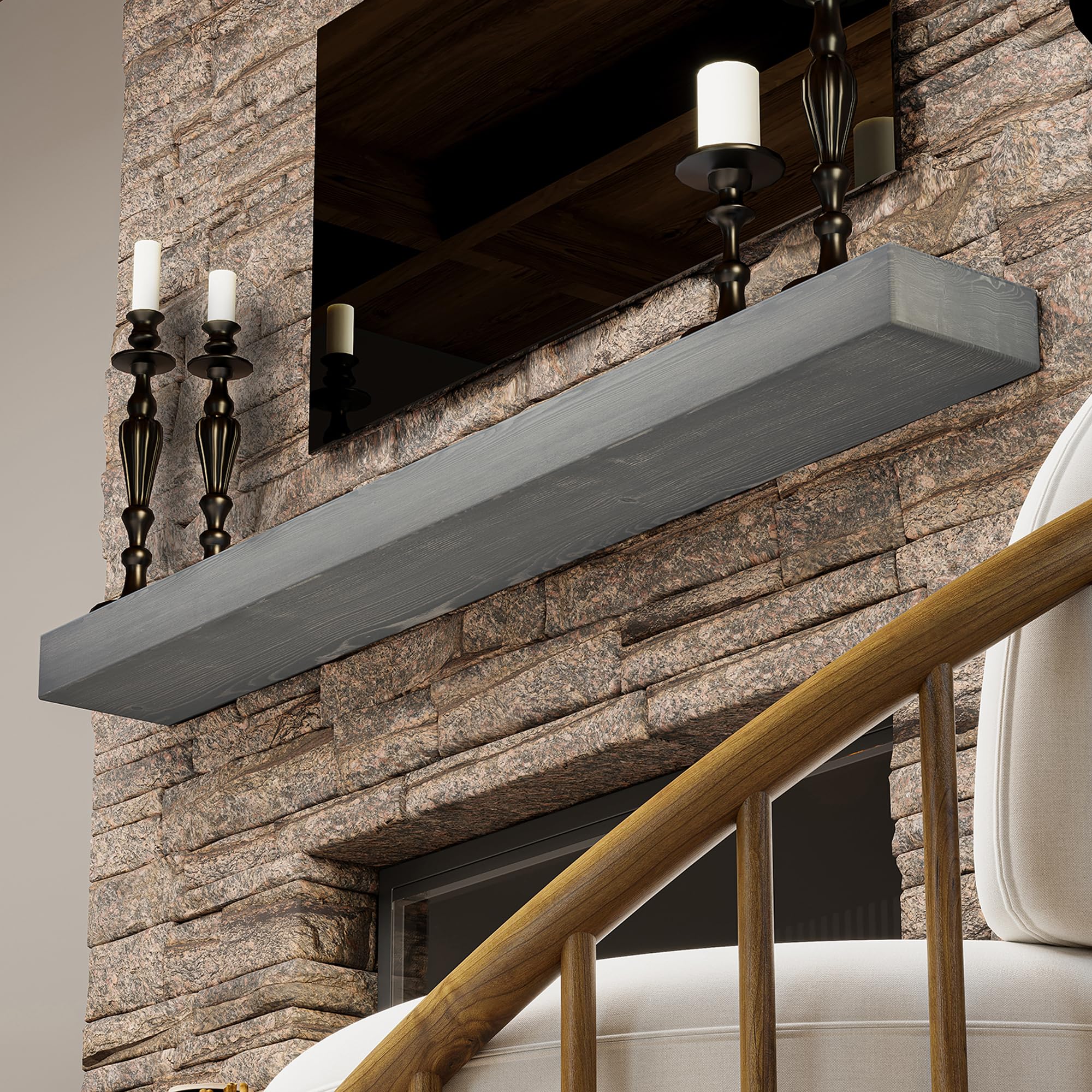 Photo 1 of BoscoMondo 72 Inch Fireplace Mantel - Solid Rustic Wood - Wall Mounted Floating Farmhouse Shelf - with Invisible Heavy Duty Metal Bracket (72", Dark Brown)