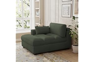 UIXE Oversized Corduroy Chaise Lounge Chair with Right Armrest & Cushion, Comfy Upholstered Sleeper Sofa Indoor Recliner Seat Solid Wood Couch w/Washable Cover for Bedroom, Living Room - Green