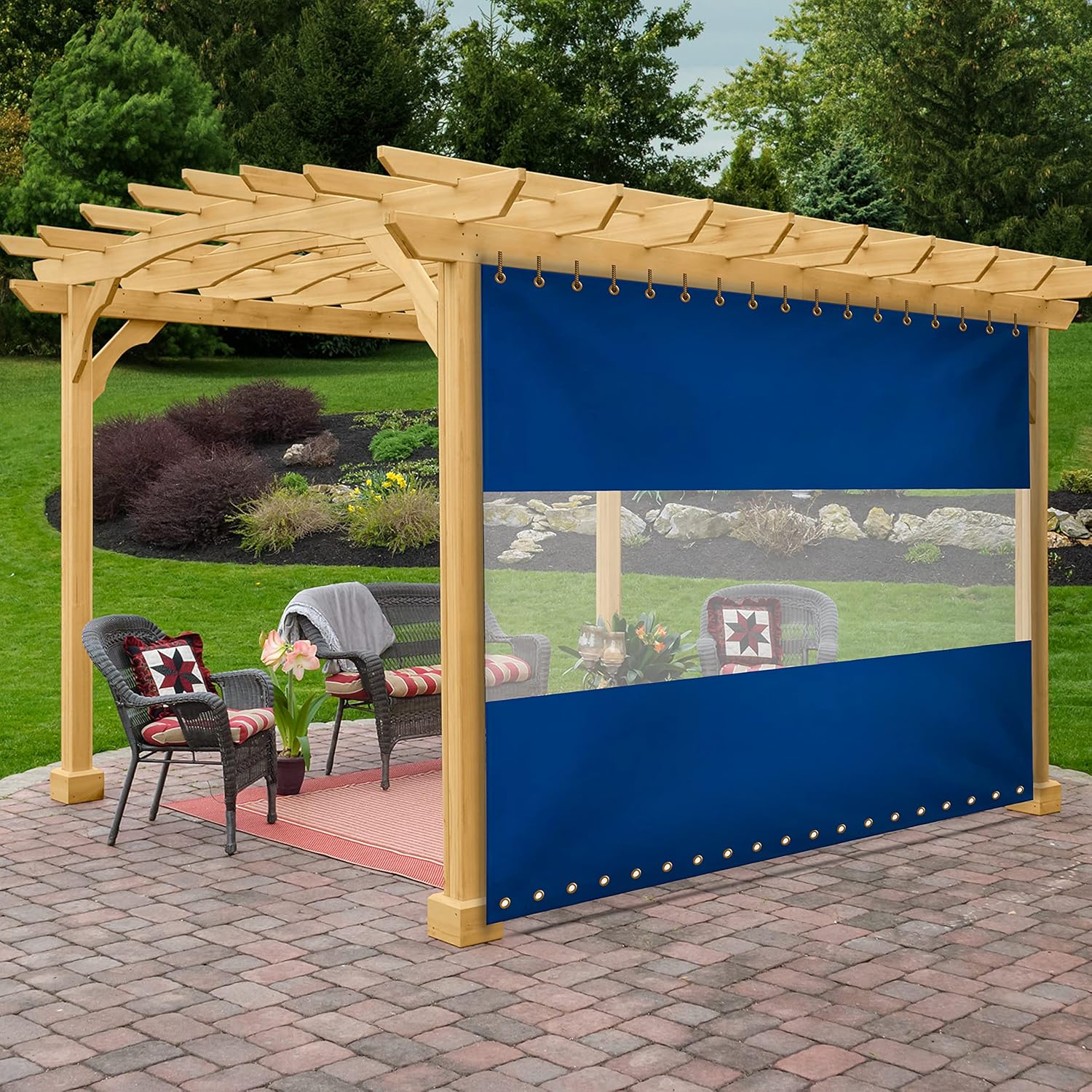 Outdoor Curtains - Covers & All Outdoor Clear Panel Curtain, 18 Oz Tarp Tuff Waterproof & UV Resistant Material with Rustproof Grommets, Multi-Purpose Ideal for Outdoors/Indoors (8' H x 10' W feet, Blue)