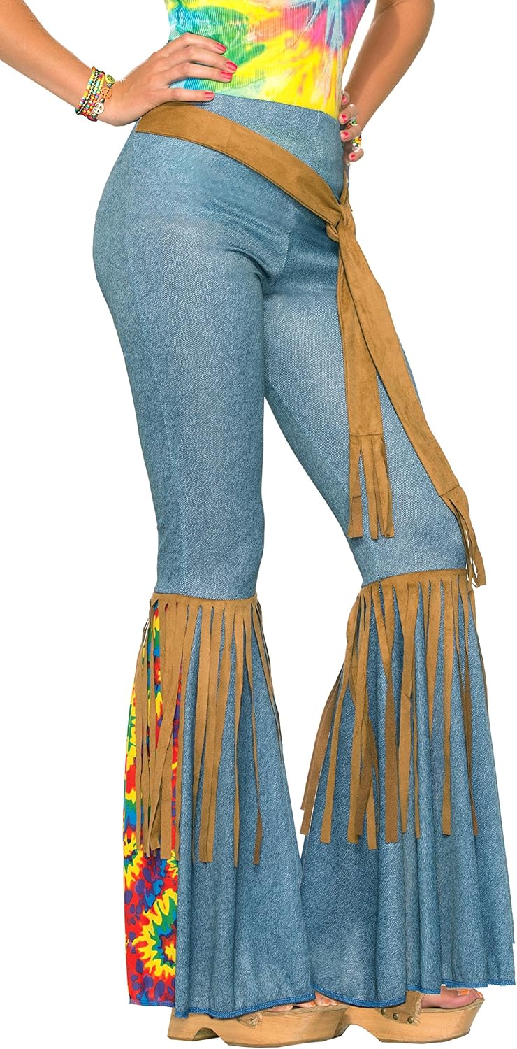 Forum Novelties Women's Hippie Costume Bell Bottoms, Blue/Brown, Medium