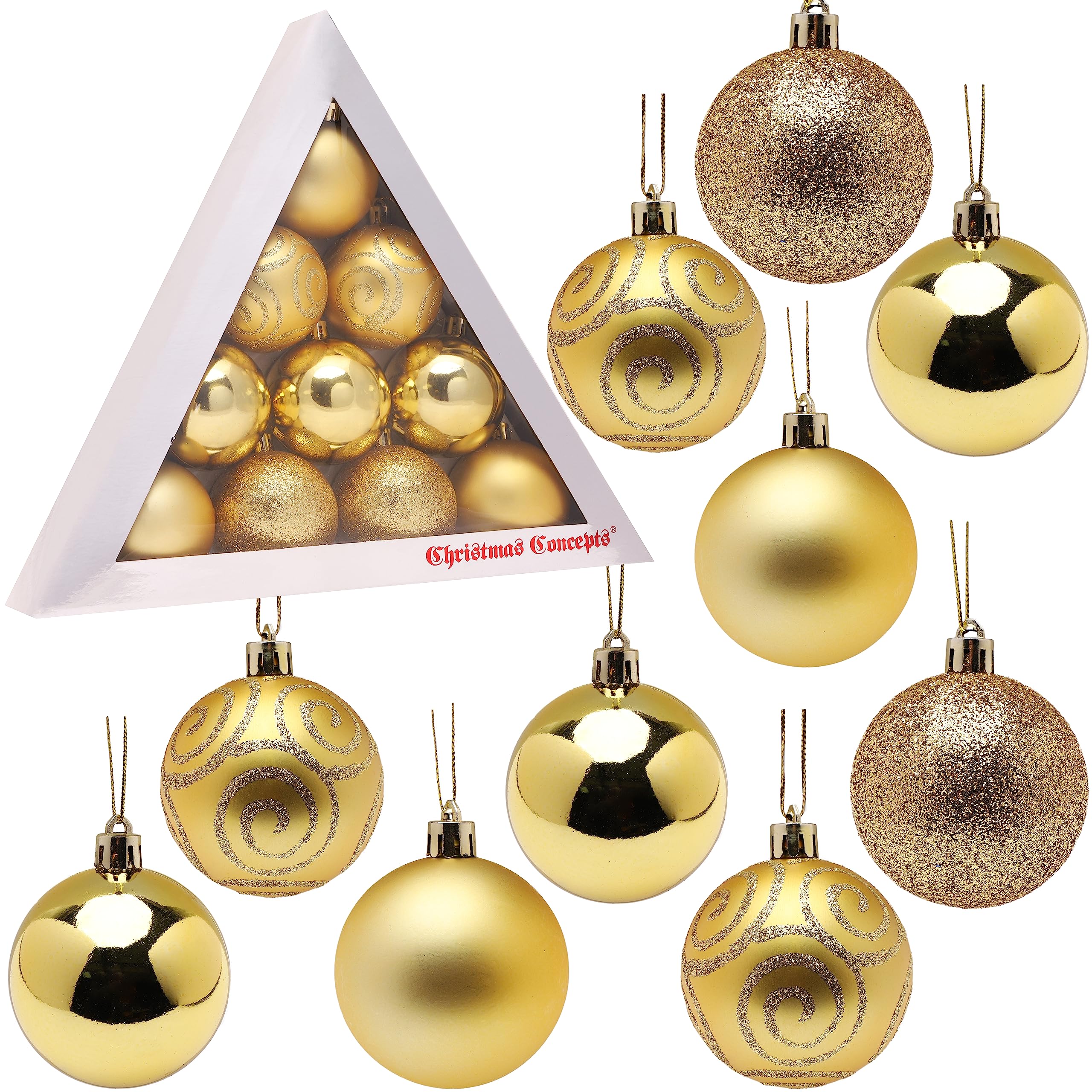 Christmas Concepts® Pack of 10-60mm (2.4") Christmas Tree Baubles - Shiny, Matte & Glitter Decorated Baubles (Gold) — image 1