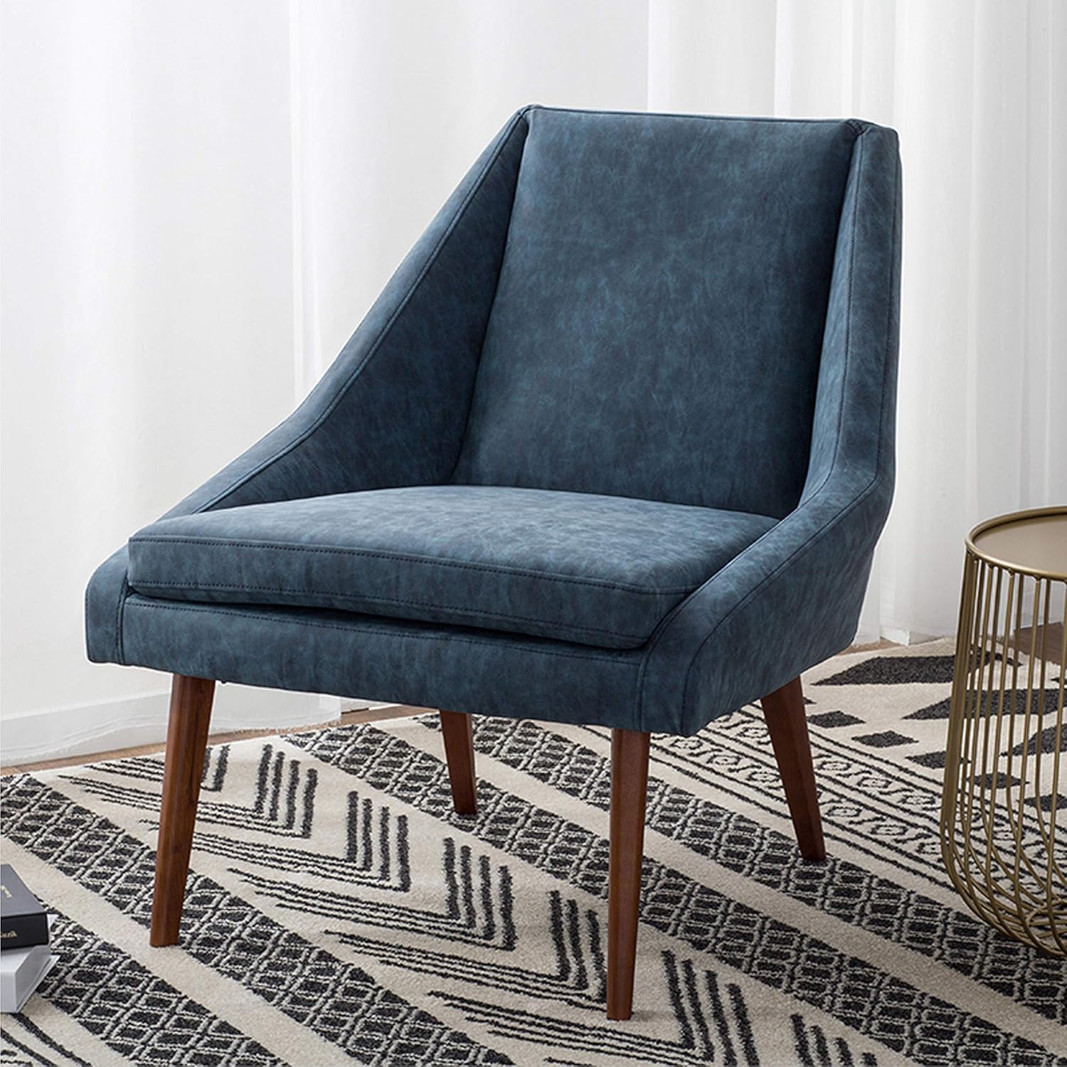 Amazon Com New Pacific Direct Enzo Pu Leather Lounge Accent Chairs Blue Furniture Decor