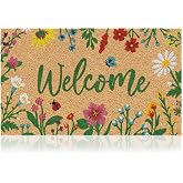 AMARU DOOR MATS Coir Welcome Mat, Non-Slip, Floral, 17 x 29 in | 100% Natural Coir, Anti-Shedding, Durable PVC Backing, Traps Dirt and Mud, Indoor and Outdoor Entryway, Easy to Clean
