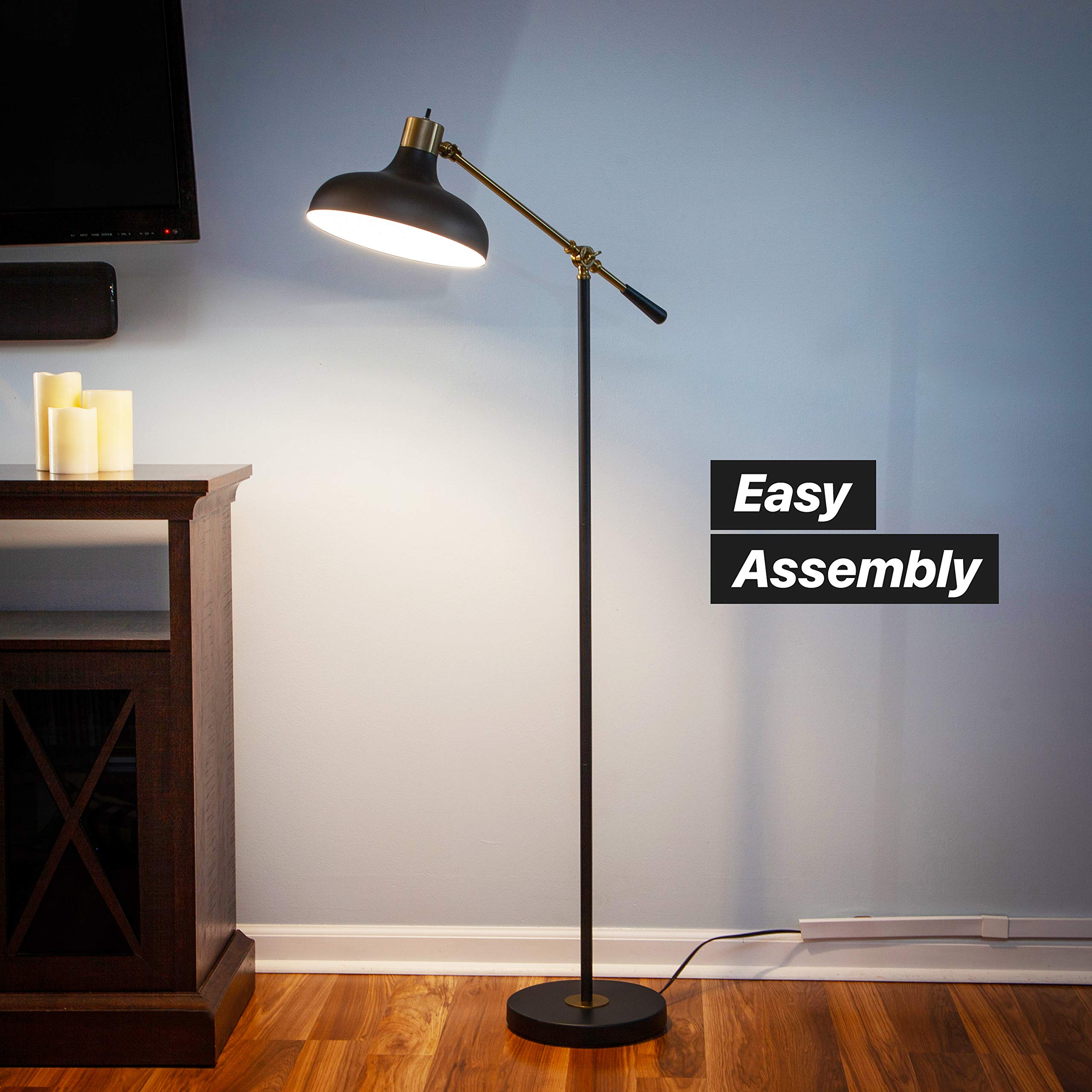 Brightech Wyatt 60 in. Classic Black Industrial 1-Light Height Adjustable LED Floor Lamp with Black Metal Bowl Shade FL-WYT-BLK