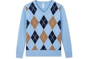 BOBOYOYO Boys Argyle Sweater Kids Christmas Sweater 100% Cotton V-Neck Uniform Sweater Pullover for Size 5-12 Y