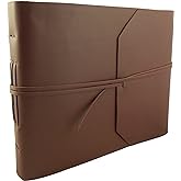 Large Genuine Leather Photo Album with Gift Box - Scrapbook Style Pages - Holds 400 4x6" or 200 5x7" Photos - Dark Brown