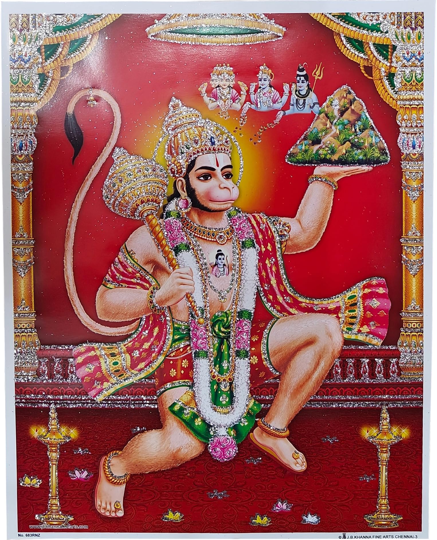 Rastogi Handicraft Best Of Indian Reprint Hindu God Poster/Picture With Unframed (Flying-Hanuman-Ji-With-Hill-11 X9)