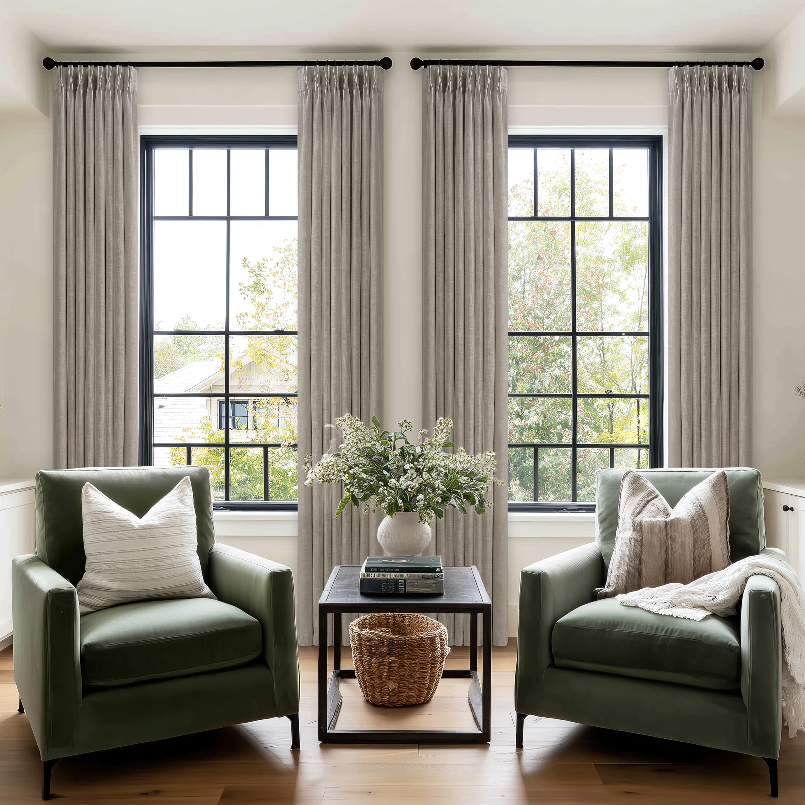 Photo 1 of 1pc. Pinch Pleated Linen Curtains 108 Inches Long for Living Room 50 Inch Wide Burlywood Birch Double Pleated Drapes Back Tab Neutral Boho Ceiling Floor 108 Inch Window Curtains Bedroom 50x108 1 Panel