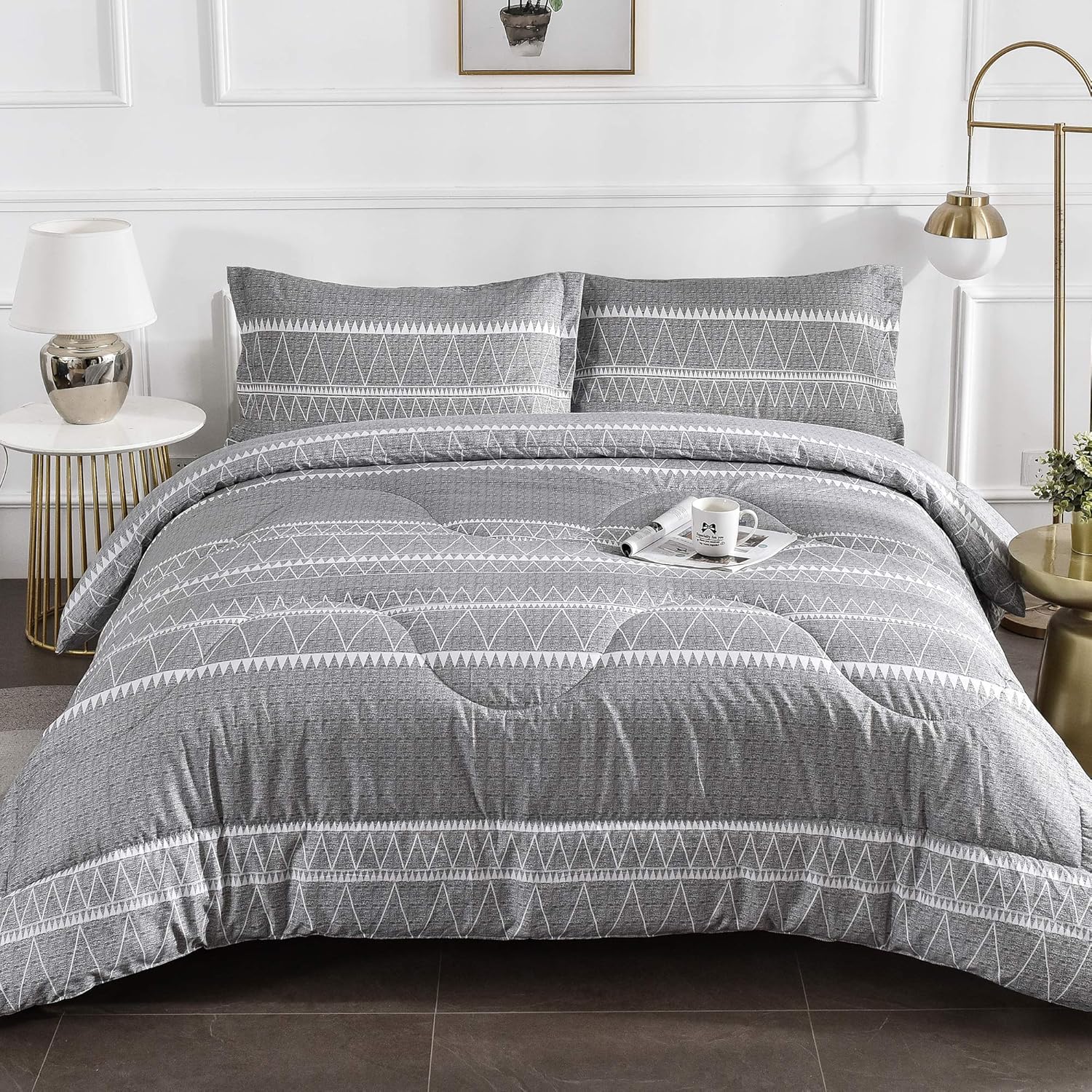 Litanika Grey Boho Comforter Queen(90x90lnch), 3 Pieces(1