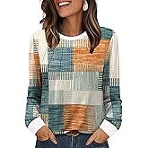 XIEERDUO Womens Long Sleeve Tops Color Block Casual Crewneck Tops Tshirt Basic Tee Fall Fashion Clothes Trendy Outfits