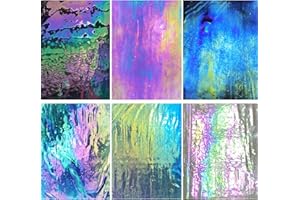 PALJOLLY 6 Sheets 7 1/2 x 6 inch Iridescent Stained Glass Sheet Variety Pack, Iridized Glass Sheet in Rainbow Colors for Glass Hobby Projects and Crafts