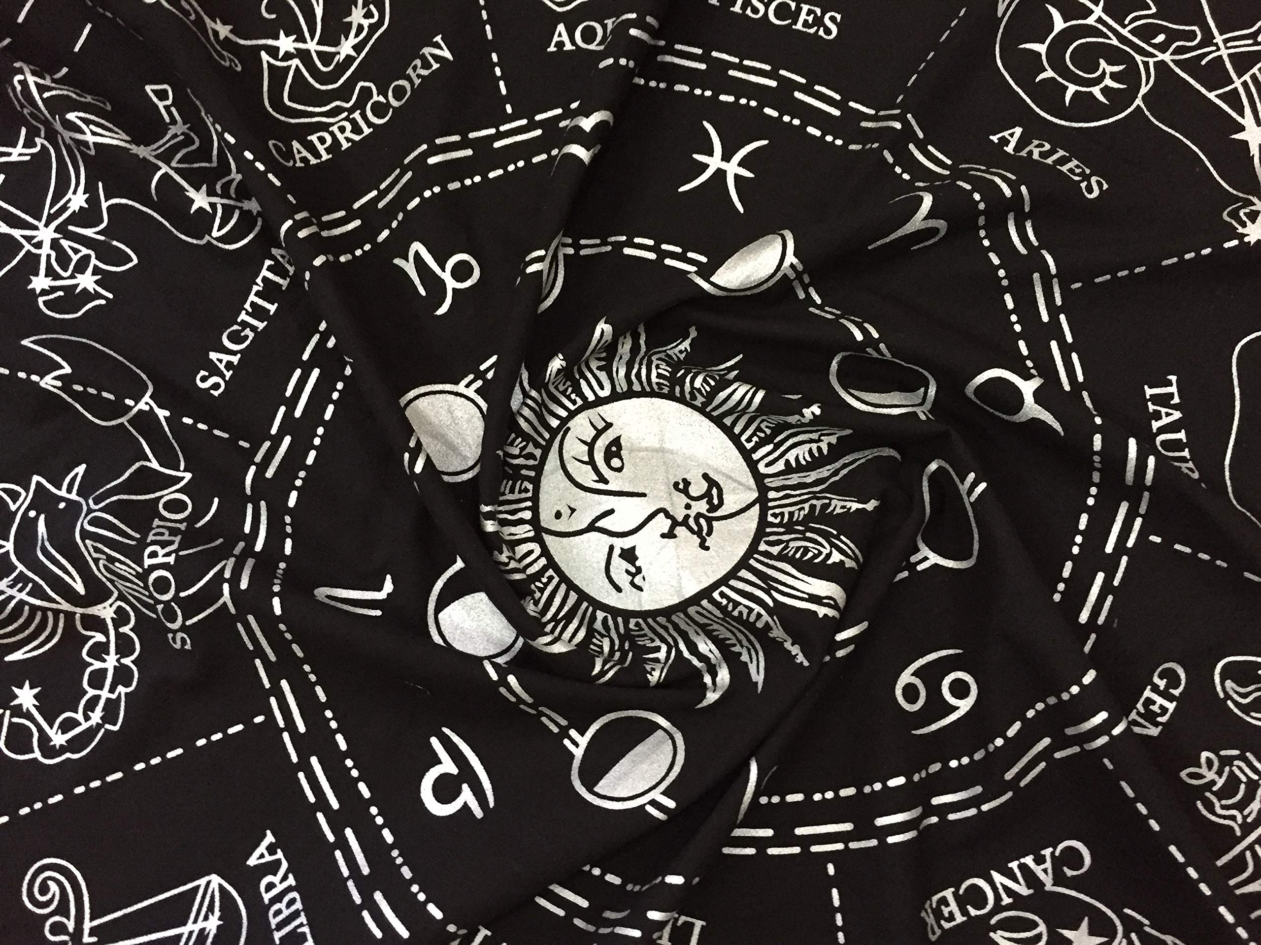 Indian Consigners Altar Cloth Zodiac Astro Witchcraft Alter Tarot Spread Table Cloth Wiccan Spiritual Sacred Cloth (Zodiac Silver)
