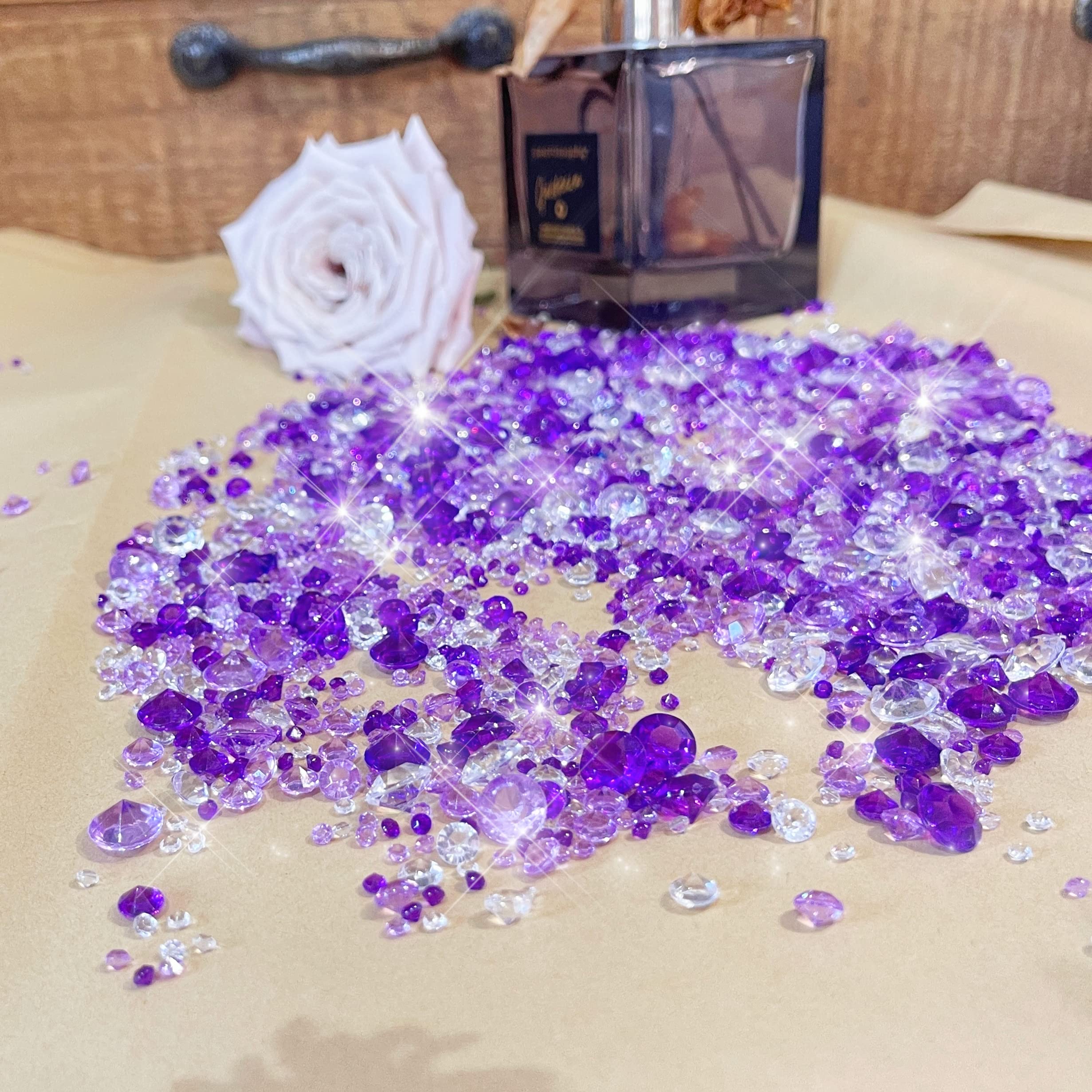KEUGT 4200 Pcs Colored Rhinestones - Acrylic Diamonds - Dining Table Crystals - Clear Gemstones - Wedding Confetti - For Decorating Wedding Party, Dining Table, Vase Filler (purple mix)
