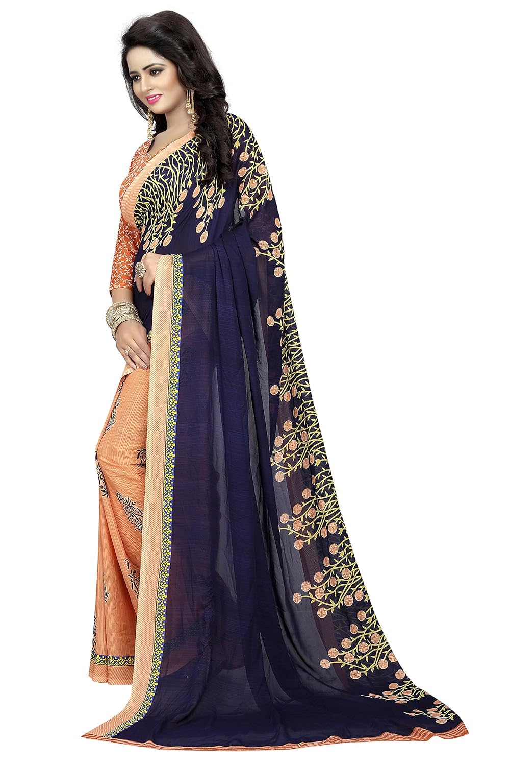 indira designer georgette saree with blouse piece