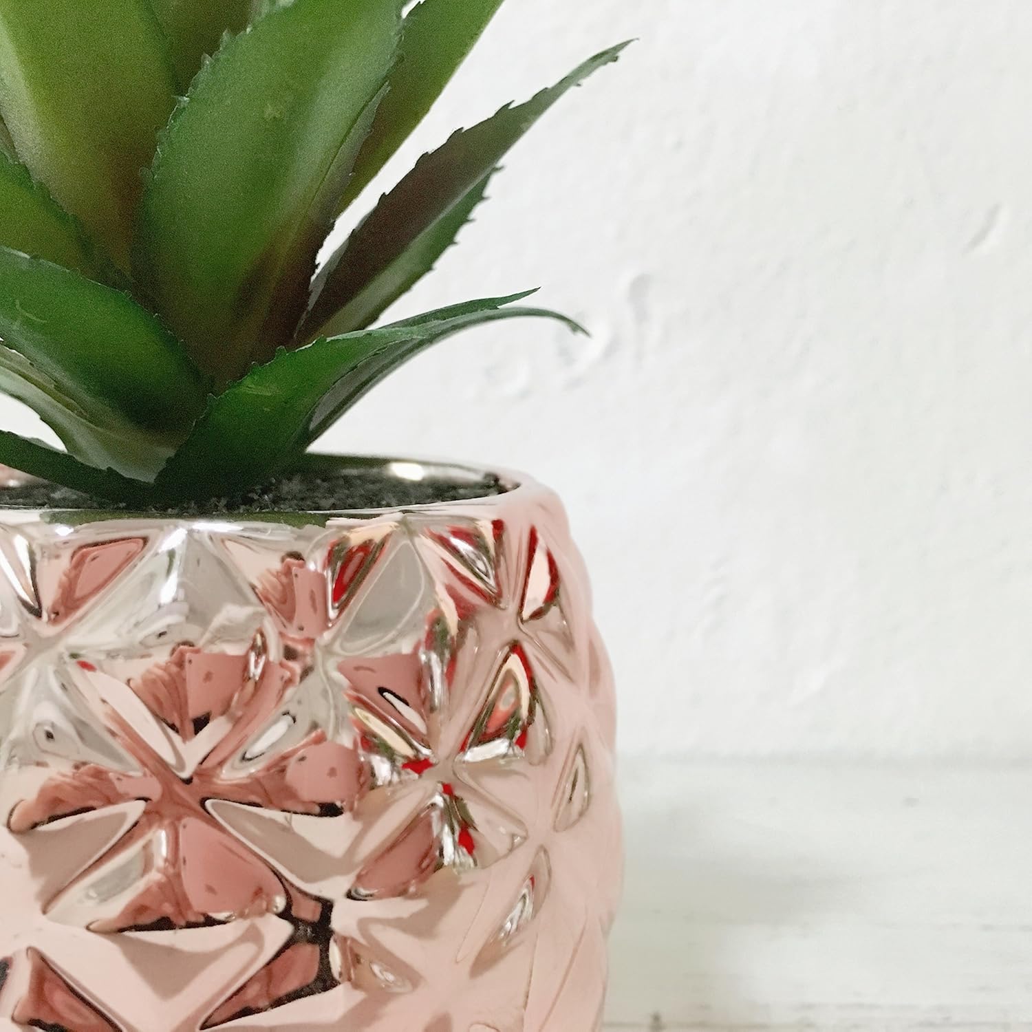 Porcelain Potted Artificial Succulent 7.8" Pineapple Home Decor Office Plant (Rose Gold) -