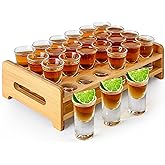 Supwinnet Shot Glass Set 24pcs 0.5 oz - 0.66 oz / 15ml- 20 ml Shot Glass Tray Holder Clear Glass for Party, Club, Bar, Spirit Tasting - MJ-24-15 (15ml 24pcs)