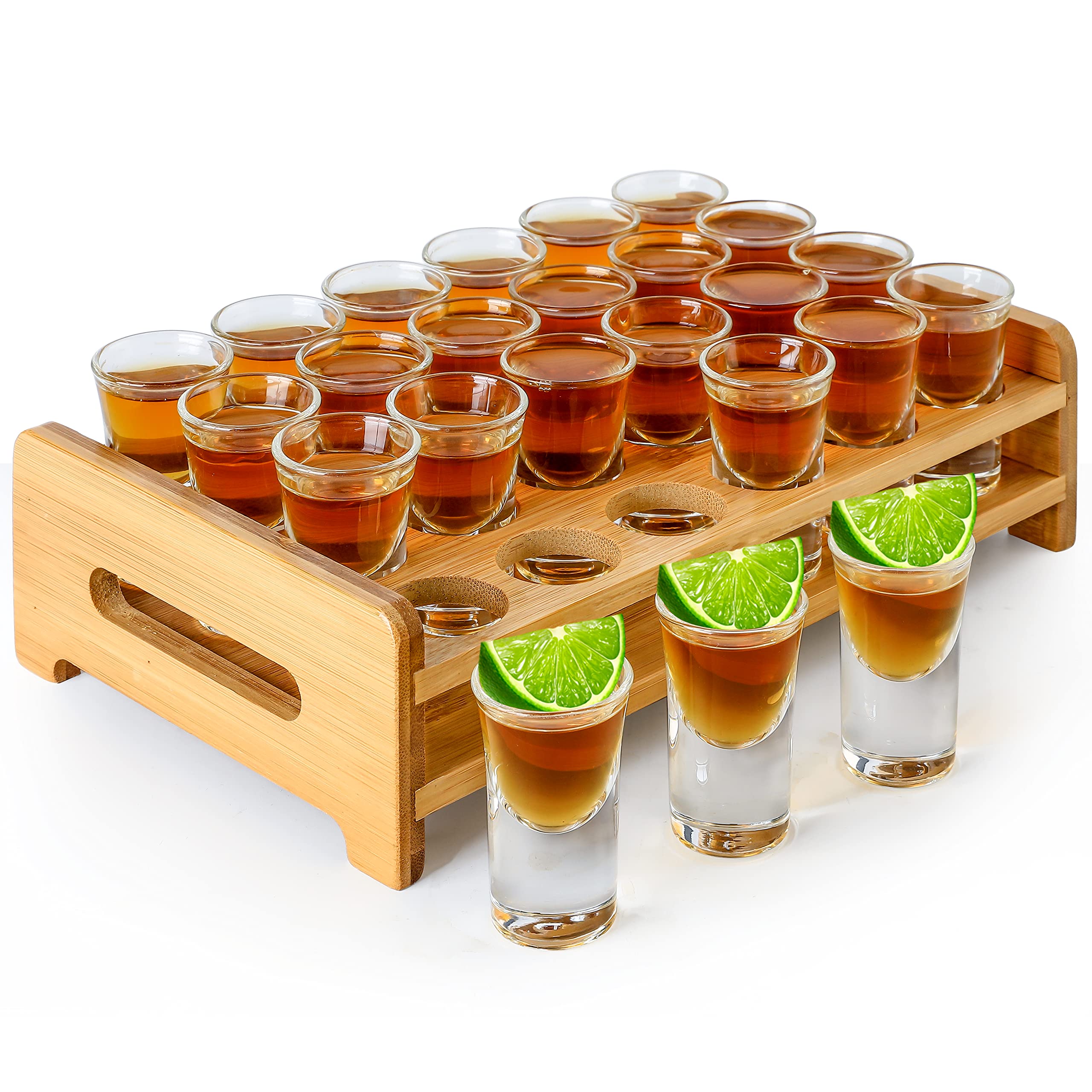 Supwinnet Shot Glass Set 24pcs 0.5 oz - 0.66 oz / 15ml- 20 ml Shot Tray Holder Clear Glass Cups for Party, Club, Bar, Spirit Tasting