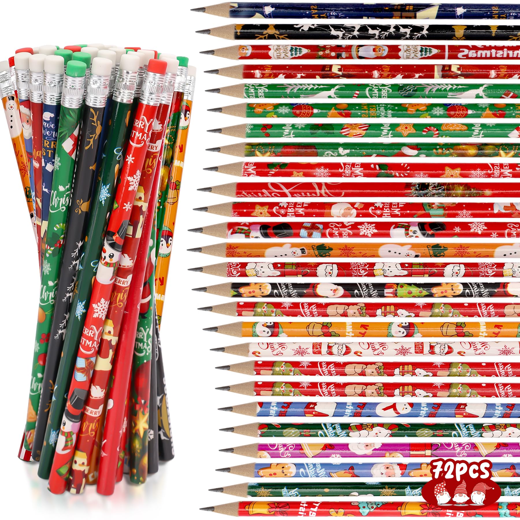 MestectPET 72PCS Christmas Pencils, Xmas Pencils with Erasers in 24 Design, Gifts for Children, Classroom Prizes, Christmas Party Favor Supplies