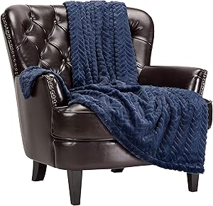 Chanasya Soft Faux Fur Embossed Throw Blanket - Solid Color Fuzzy Double Layered Super Soft Cozy Plush Elegant Throw - for Bed Couch and Living Room Décor (50x65 Inches) Blue Blanket
