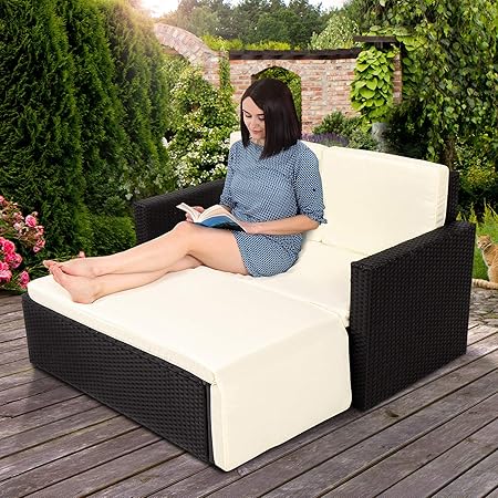 Polyrattan Gartensofa Set Zum Sitzen Und Liegen Sofa Hocker Schwarz Mit Sitzkissen Rattan Lounge Loungesofa Gartenmobel Gartenset Gartengarnitur Gartencouch Ecksofa Amazon De Garten