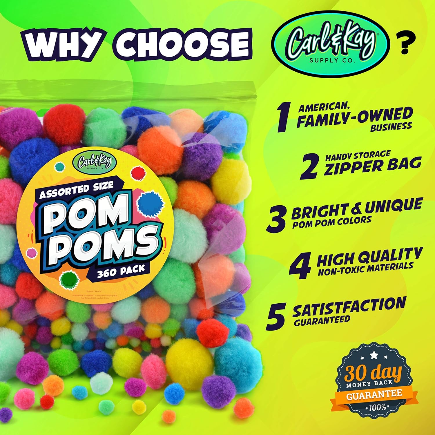 Carl & Kay Jumbo Assorted Size 360 Pom Poms for Crafts, Creative Kid’s Gift, Multi Colored Big Pompoms, Jumbo & Large Craft Pom Pom Balls: Arts, Crafts & Sewing