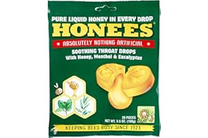 Honees Honey Menthol Cough Drops - 20-Piece, Single Pack Honey-Filled Lozenges | Temporary Relief from Cough | Soothes Sore Throat | All Natural