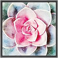 SIGNWIN Framed Canvas Wall Art Pink and Green Echeveria White Rose Succulent Botanical Plants Watercolor Modern Art Chic Closeup Relax/Calm for Living Room, Bedroom, Office - 16x16 inches