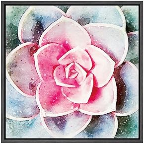 SIGNWIN Framed Canvas Wall Art Pink and Green...