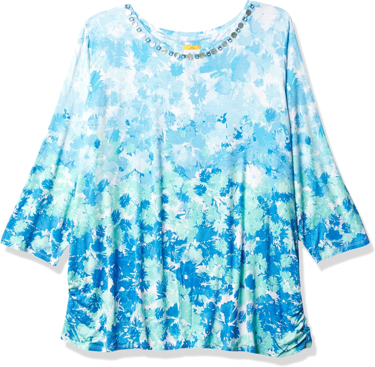 Ruby Rd. Women's Plus Size Floral 3/4 Sleeve Knit Top with Double Side