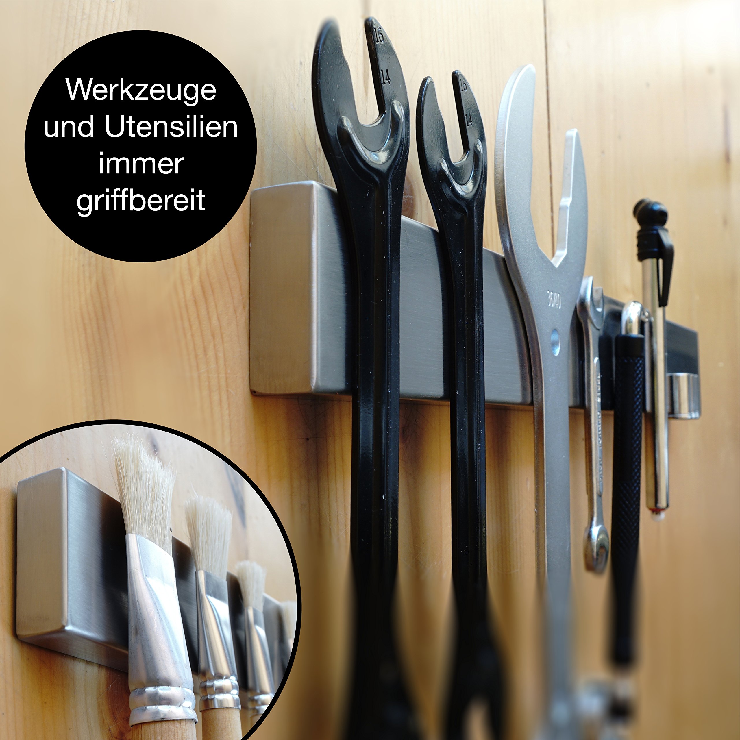 Moritz & Moritz® Barra magnetica para Cuchillos, Universal, Acero Inoxidable, 40 cm, Herramientas de Cocina para Guardar Cuchillos