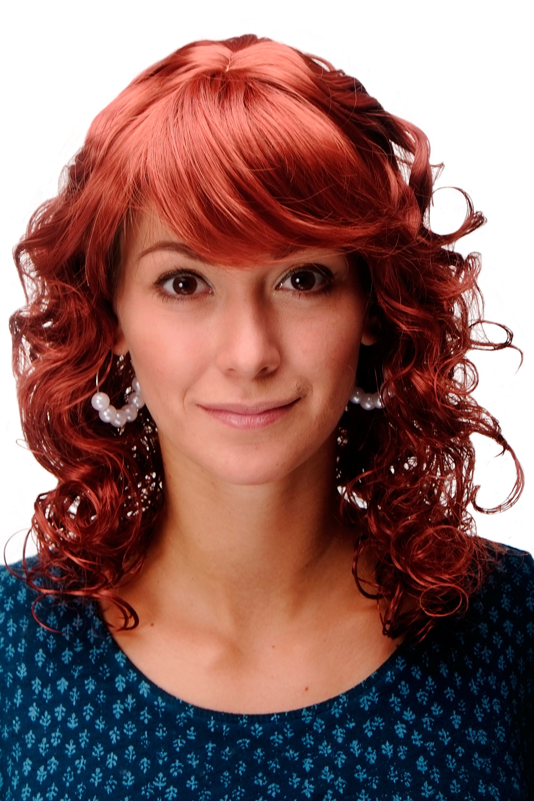 WIG ME UP MC008-135 Incredibly Cute Lady Quality Wig Romantic Curls fringe parted shoulder length dark red 18inch inch