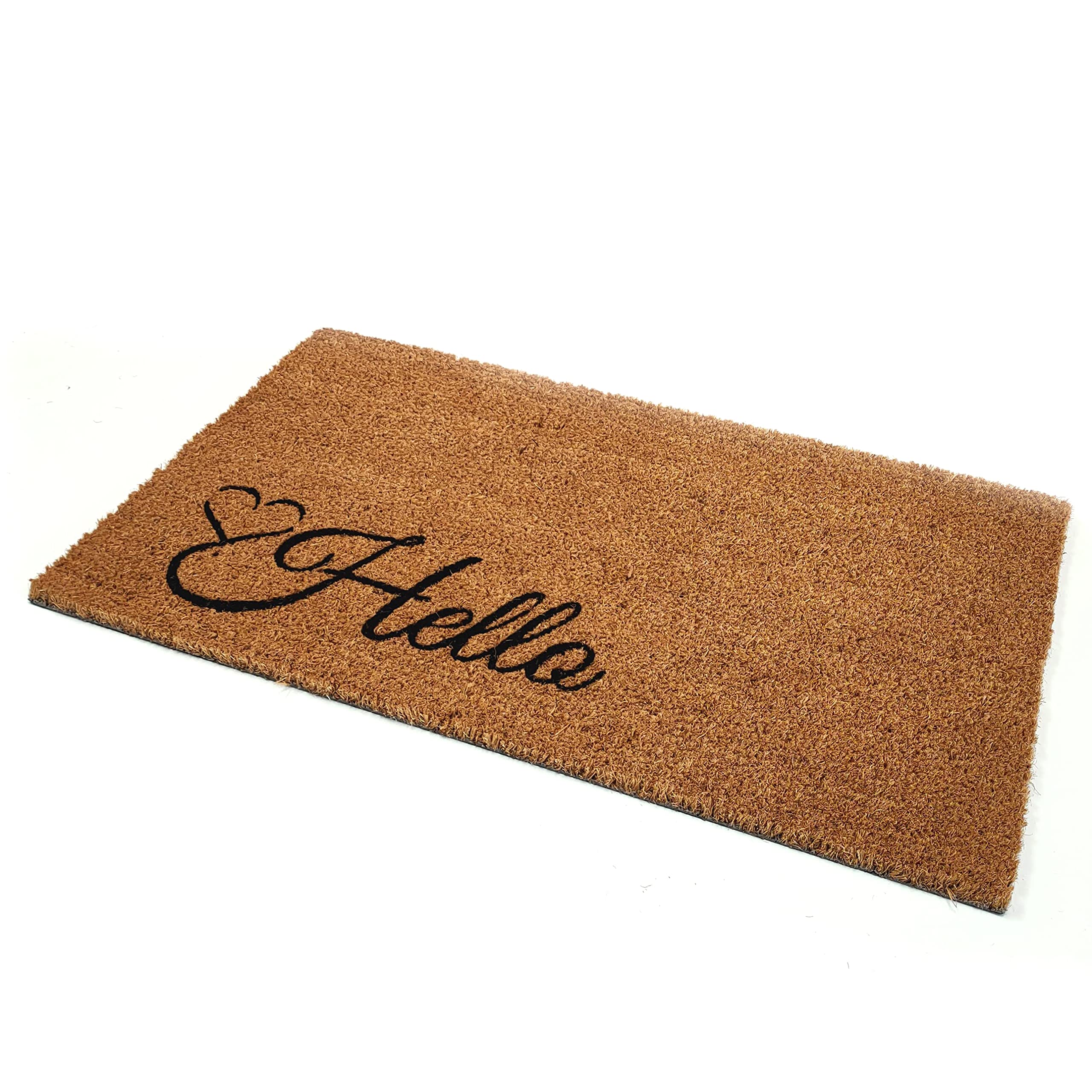 Black Ginger Large, Thick, Decorative, Patterned Coir Door Mats with Nature Designs (Hello Love Heart)