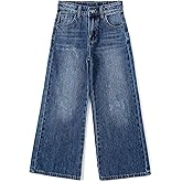 KIDSCOOL SPACE Girls Jeans,Ripped Wide-Leg Denim Pants