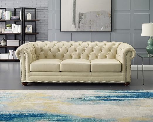 Amazon Com Hydeline Aliso 100 Leather Sofa Set Sofa Ivory