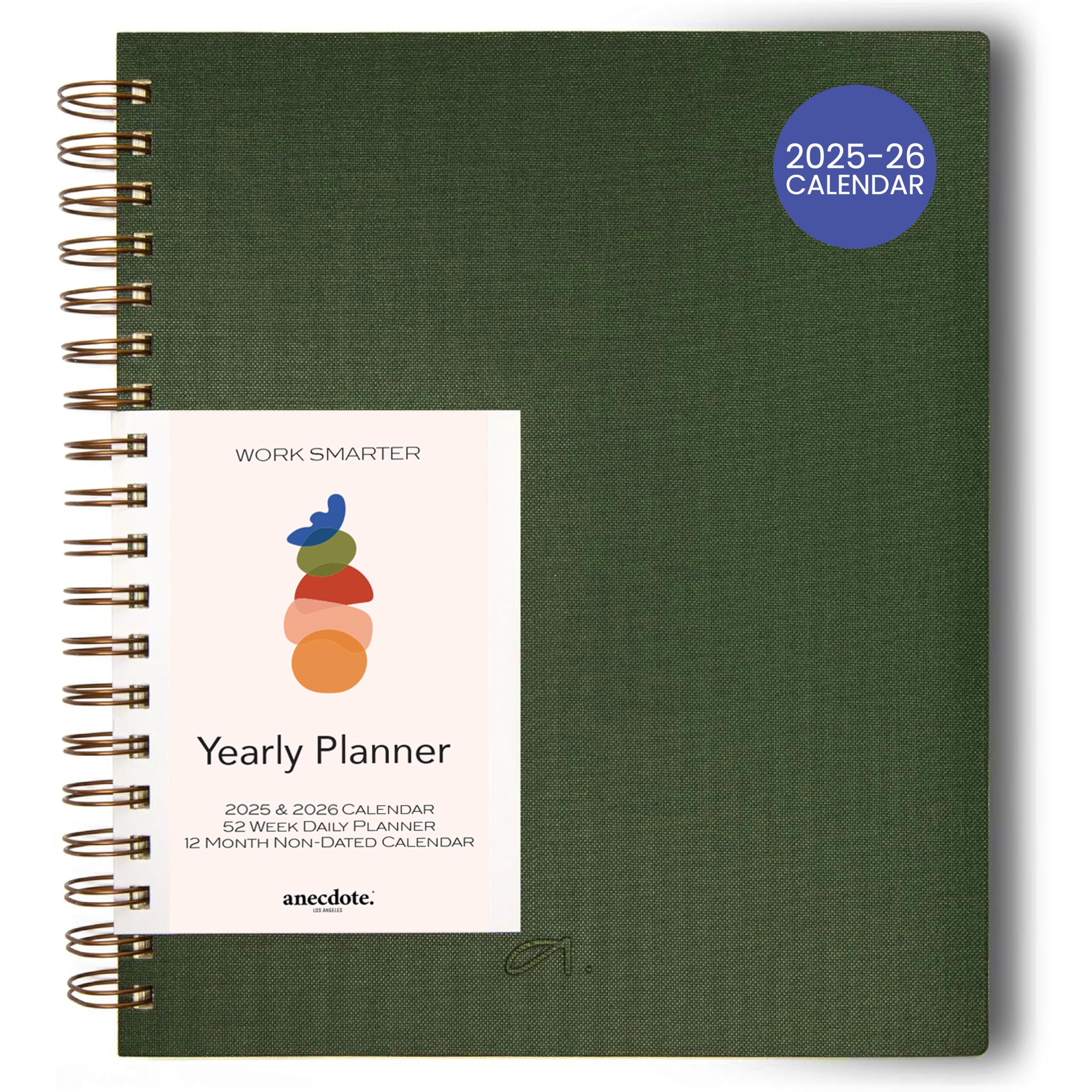 Photo 1 of Anecdote 2026 Planner (8.5" x 10") Daily Planner Weekly Monthly Planner - 52 Weeks w/Library Buckram Cover, Brass Spiral - A4 Size Bleed-Resistant Paper – Evergreen