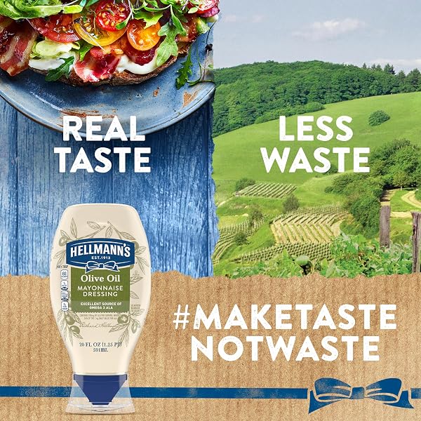 HELLMANN’S MAYONNAISE DRESSING WITH OLIVE OIL SQUEEZE BOTTLE CONDIMENT FOR SIMPLE MEALS AND SANDWICHES RICH IN OMEGA-3 ALA 20 OZ