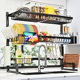 ADBIU Over The Sink Dish Drying Rack (Expandable Height and Length) Snap-On Design 2 Tier Large Dish Rack 31-39.4L x 12W x 34