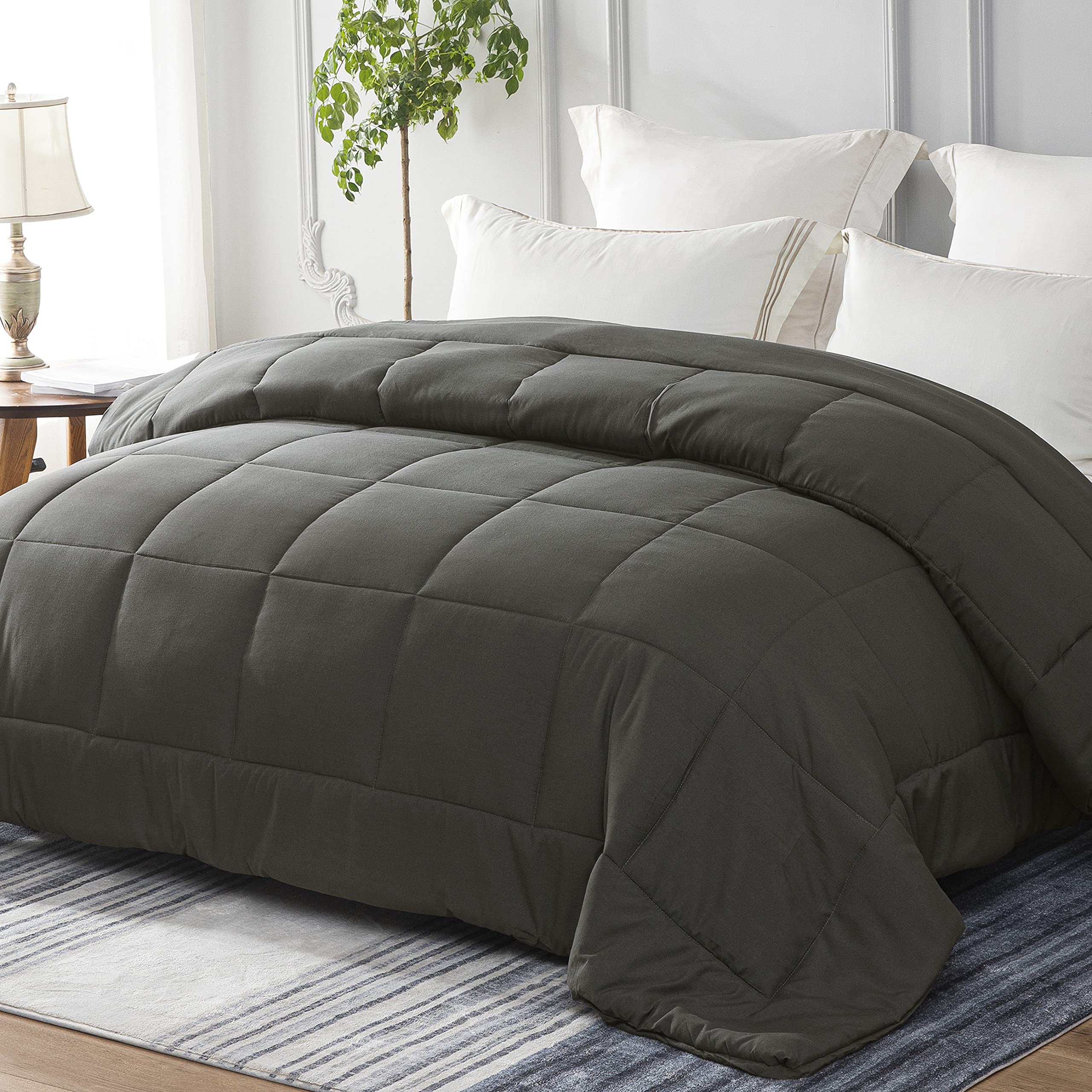 Whale Flotilla Reversible Duvet Single Size for All Seasons, 7.5 Tog Down Alternative Box Sitiched Comforter, Lightweight and Machine Washable Bedding Set, 135x200 cm, Grey