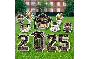 Vivantia Large 11 PCS Graduation Yard Signs Class of 2025, Congrats Grad Outdoor Lawn Yard Sign with Stakes Graduate Decorations Yard Decors for College High School Party, Black and Gold
