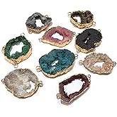 Natural Agate Geode Druzy Connectors, Crystal Quartz Pearl Links Jewelry Connectors Charms Necklace Pendant for DIY Jewelry Making Necklace Bracelet (Random 2 Pcs)