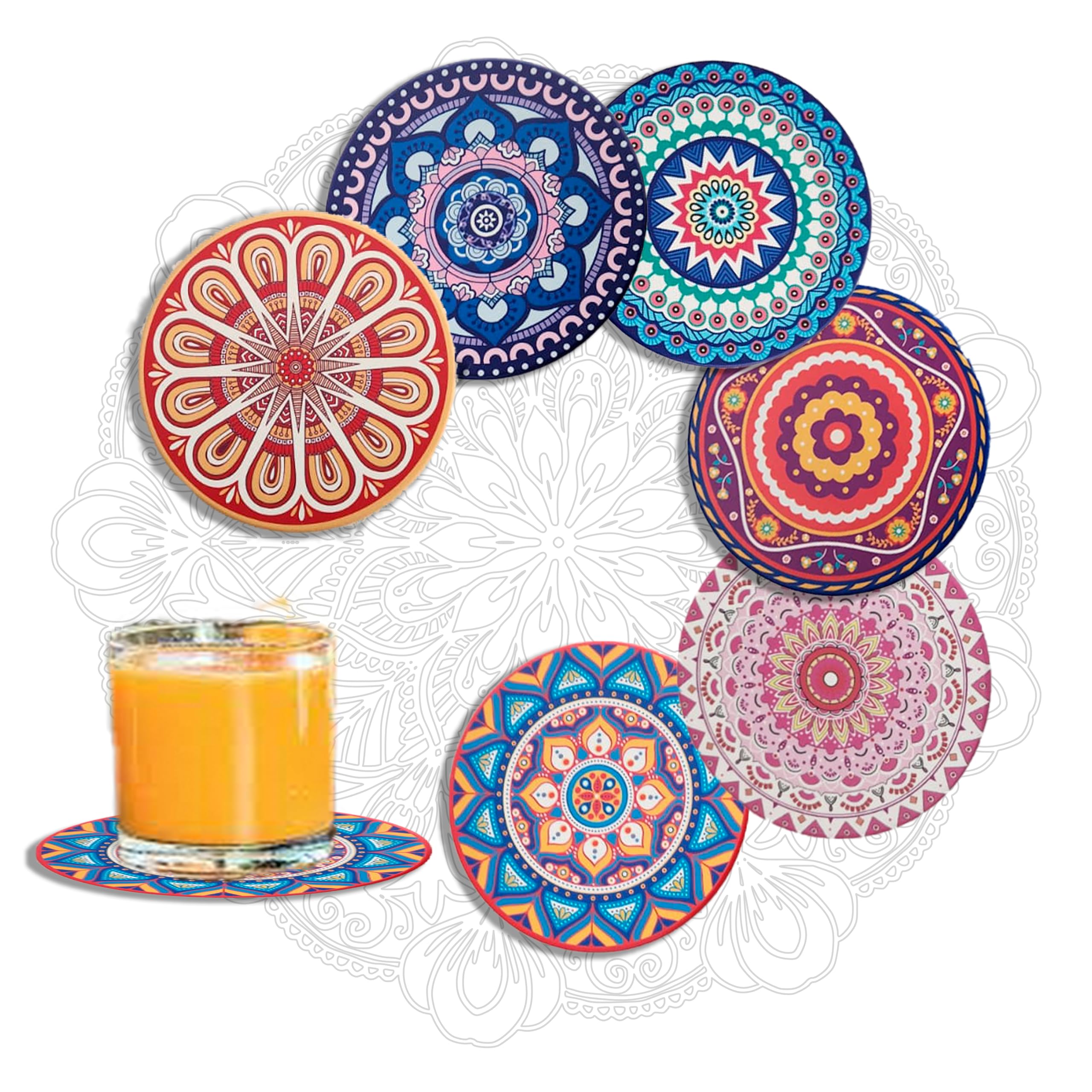 MALANGI Drink Coasters Set of 6 Without Stand - Ceramic Turkish Coasters - Absorbent Giftable Coaster - Non-Scratch Top & Non-Slip Cork Base (Style 12 Without stand)