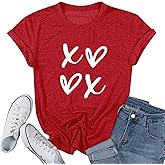 Women Heart Graphic Shirts Valentine's Gift Love Cute T-Shirts Funny Letter Printed Short Sleeve Top