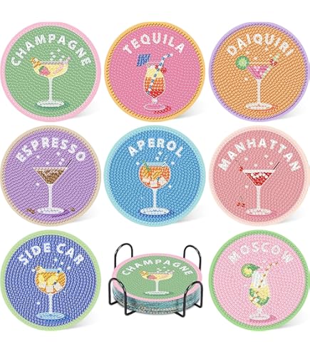Kit De 12 Posavasos Para Pintar Con Diamantes 5D - Incluye Soporte Y Herramientas, Manualidad Para Adultos Y Niños