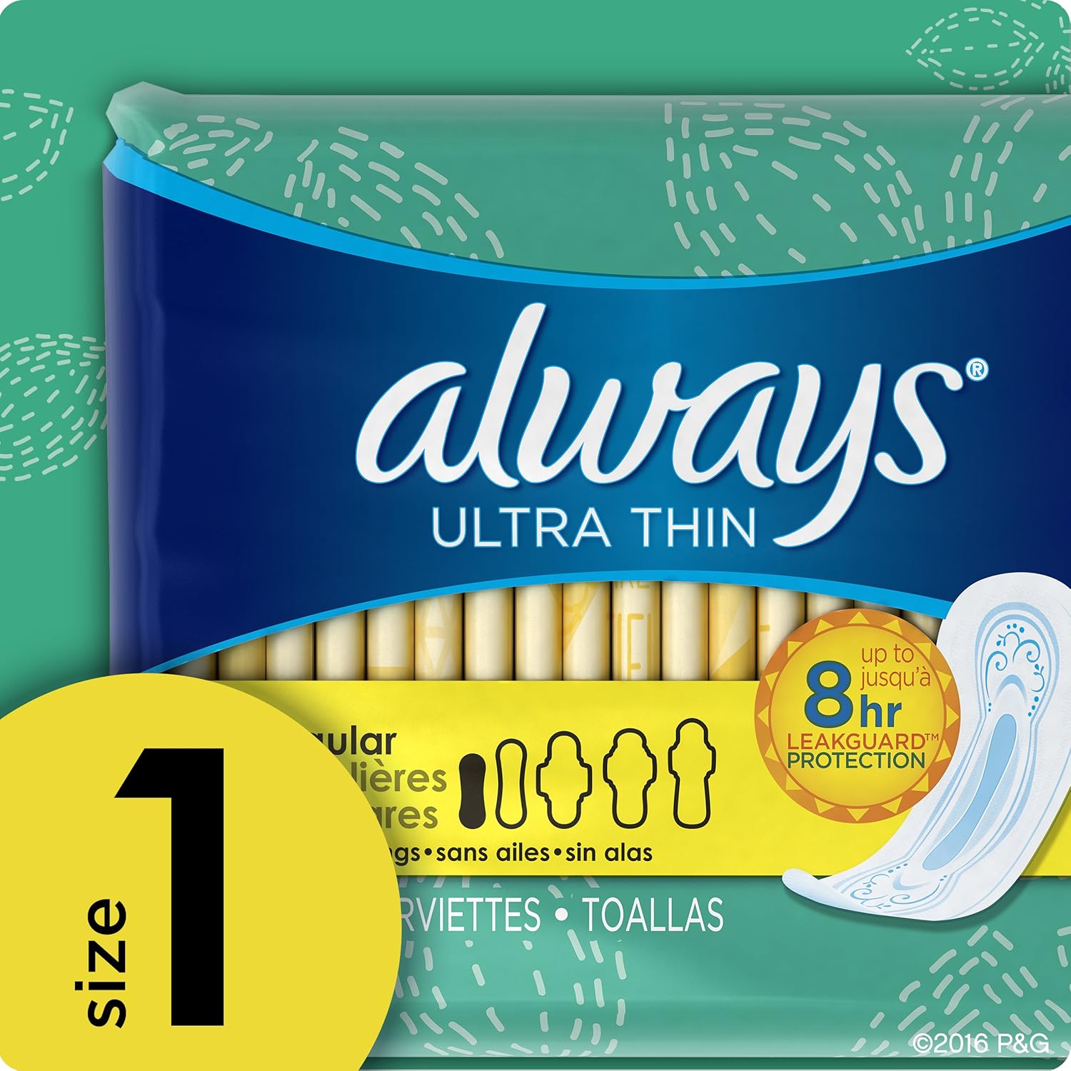 ALWAYS Ultra Thin Size 1 Regular Pads With Wings Unscented, 46 Count: Health & Personal Care