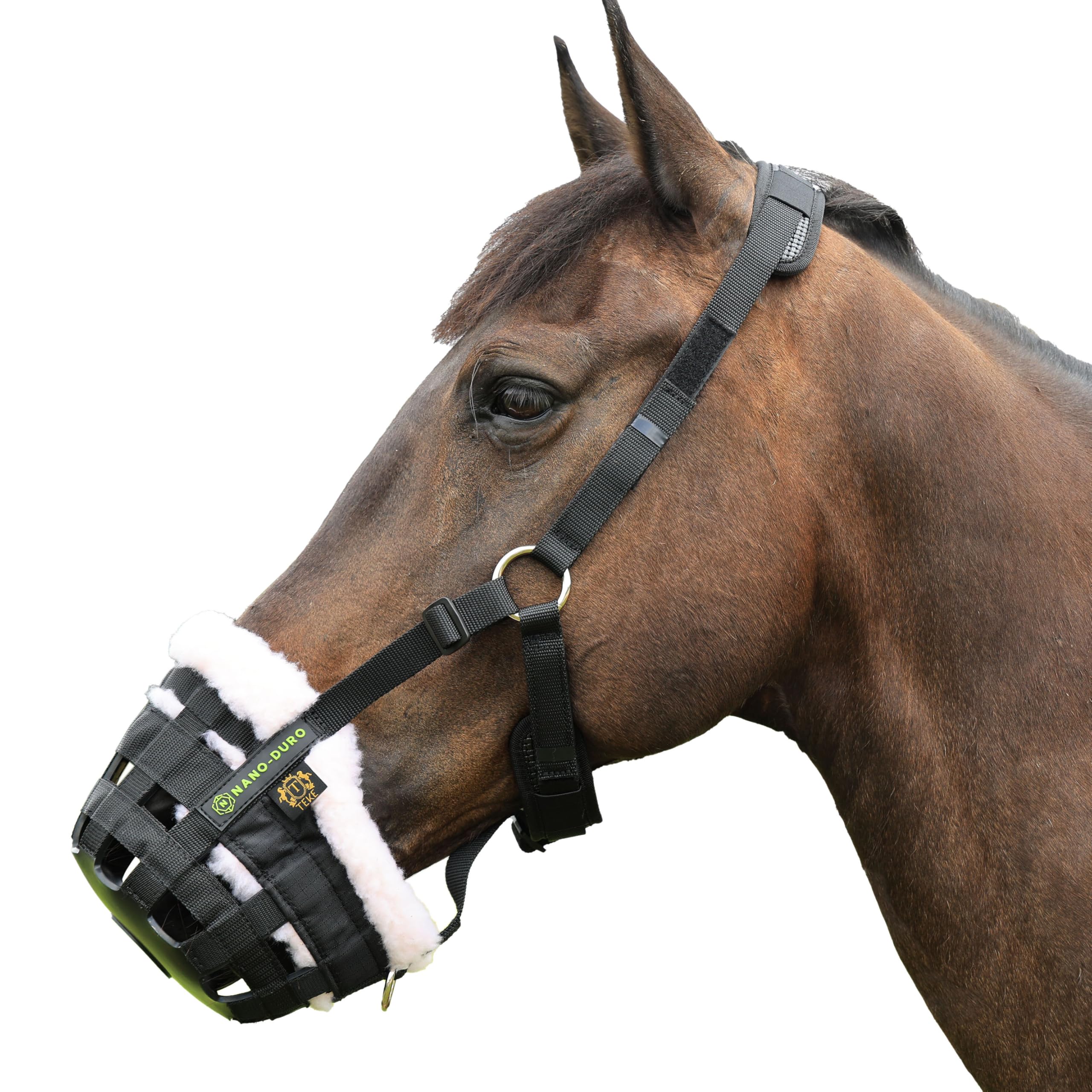 Photo 1 of T TEKE Nano-Duro II Deluxe Horse Grazing Muzzle with Fleece Fur Lining, Full Adjustable Neoprene Cushion Halter