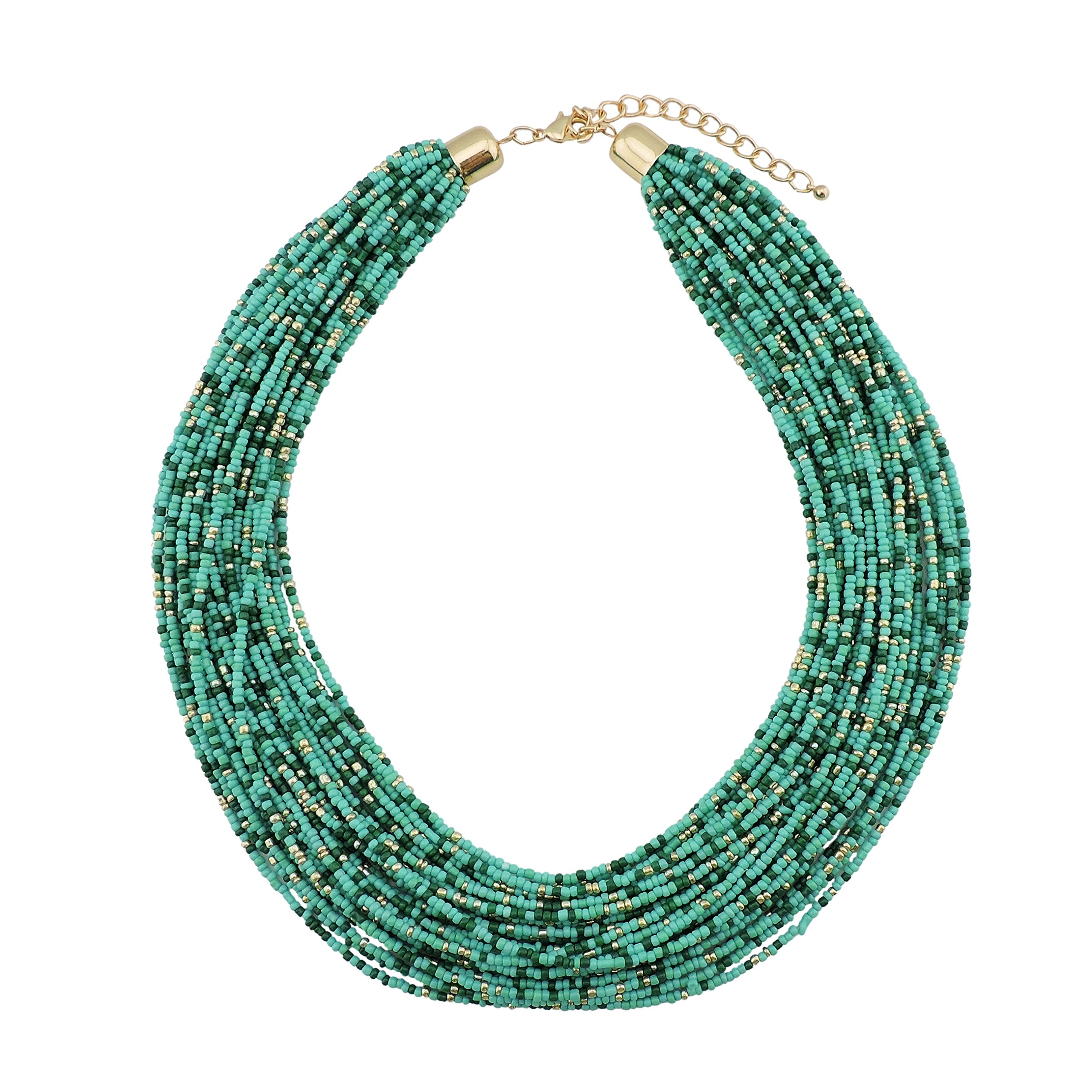 BOCAR Multi Layer Chunky Bib Statement Seed Beads Cluster Collar Necklace for Women Gift (NK-10351-blue green)