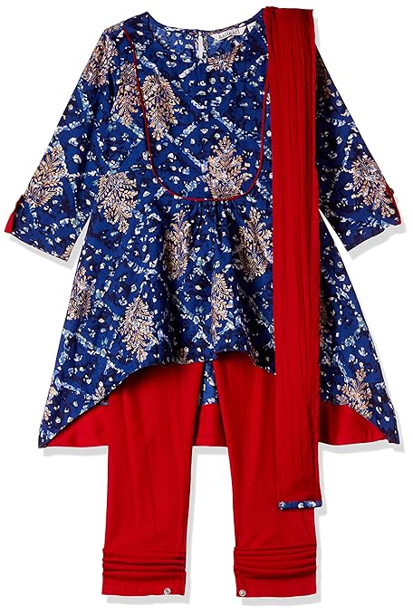 Girl's A-Line Regular Fit Cotton Salwar Suit Set(Colors & Print May Vary)